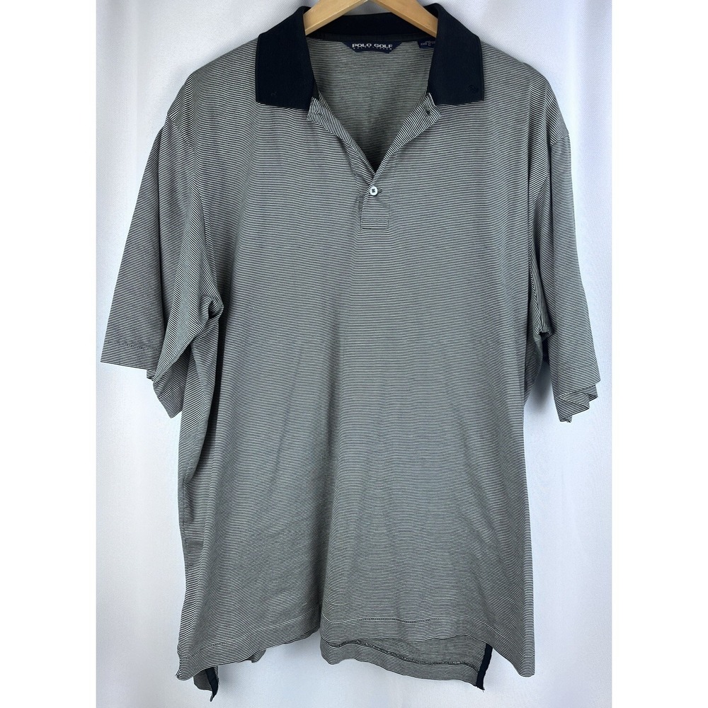 MEN'S‎ RALPH LAUREN POLO GOLF SIZE Large Black WHITE STRIPE POLO SHIRT